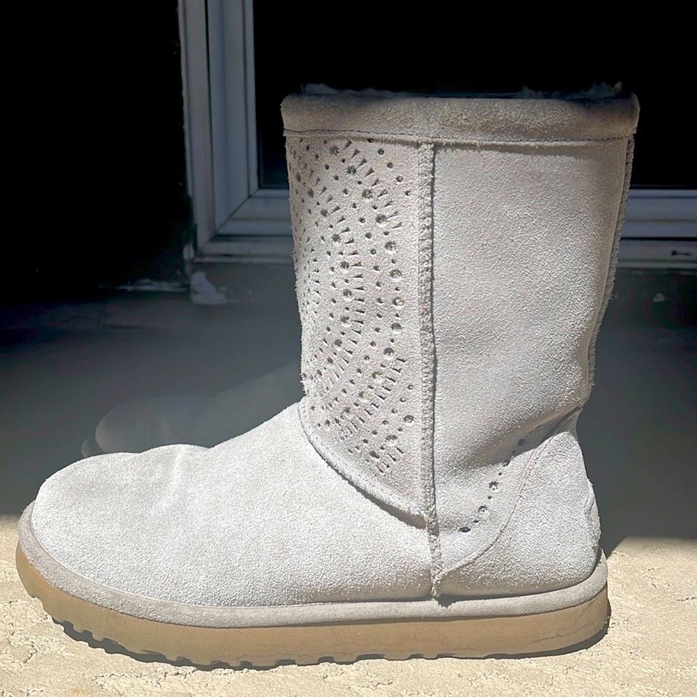 UGG Gray Suede Boots with Tan Sole